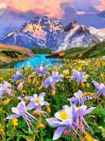 Mountains Meadow III White Modern Wood Framed Art Print with Double Matting by Medeiros, Celito