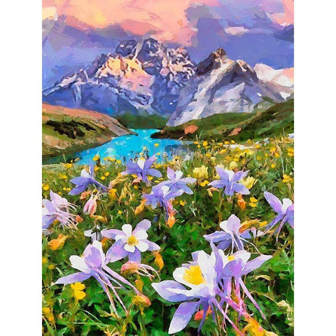 Mountains Meadow III Black Modern Wood Framed Art Print with Double Matting by Medeiros, Celito
