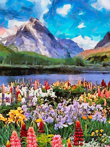 Mountains Meadow VI White Modern Wood Framed Art Print with Double Matting by Medeiros, Celito