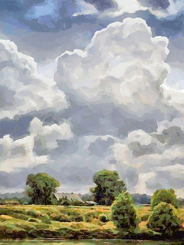White Clouds I Black Ornate Wood Framed Art Print with Double Matting by Medeiros, Celito