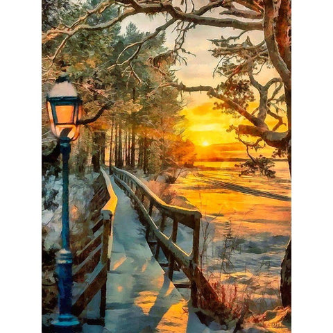 Sunset in Winter Black Modern Wood Framed Art Print by Medeiros, Celito