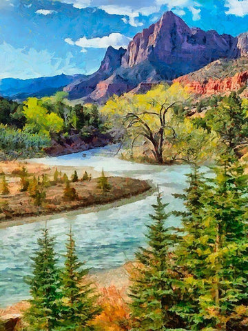River in the Mountains White Modern Wood Framed Art Print with Double Matting by Medeiros, Celito
