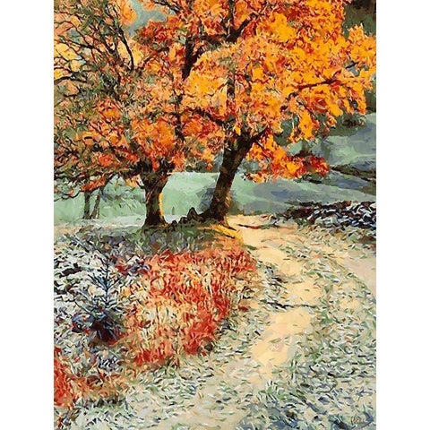 First Snow in Autumn Black Modern Wood Framed Art Print with Double Matting by Medeiros, Celito