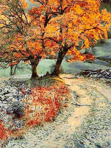 First Snow in Autumn White Modern Wood Framed Art Print with Double Matting by Medeiros, Celito