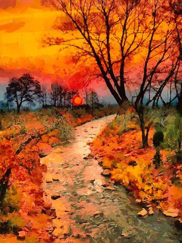 Sunset in late Fall Black Ornate Wood Framed Art Print with Double Matting by Medeiros, Celito