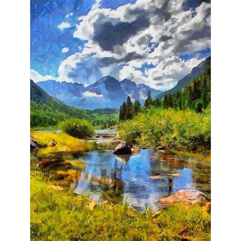 River in the Mountains II Gold Ornate Wood Framed Art Print with Double Matting by Medeiros, Celito