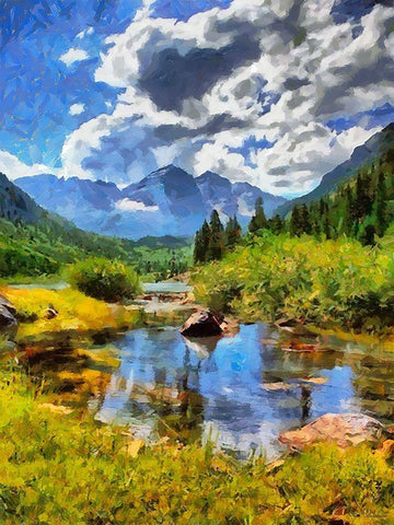 River in the Mountains II White Modern Wood Framed Art Print with Double Matting by Medeiros, Celito