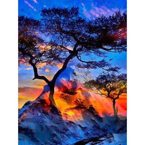 Compilation Tree and Mountain Gold Ornate Wood Framed Art Print with Double Matting by Medeiros, Celito