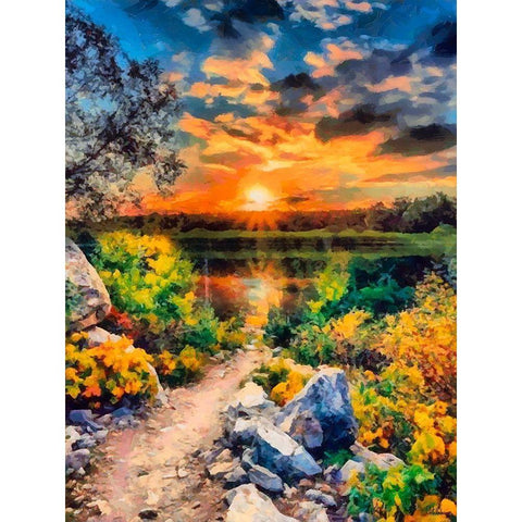 Sunset with Stones White Modern Wood Framed Art Print by Medeiros, Celito