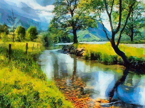 Slowly River White Modern Wood Framed Art Print with Double Matting by Medeiros, Celito