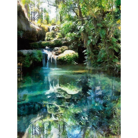Small Watterfall Black Modern Wood Framed Art Print with Double Matting by Medeiros, Celito