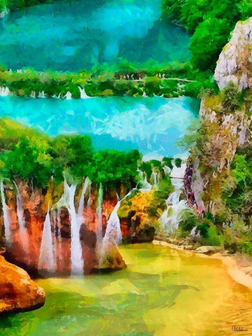 Plitvice Lake Black Ornate Wood Framed Art Print with Double Matting by Medeiros, Celito