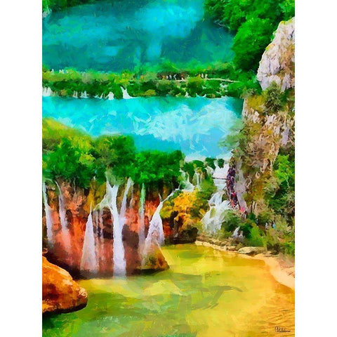 Plitvice Lake Black Modern Wood Framed Art Print by Medeiros, Celito