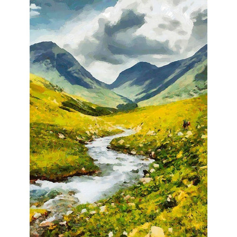 Green Valley with River Black Modern Wood Framed Art Print with Double Matting by Medeiros, Celito