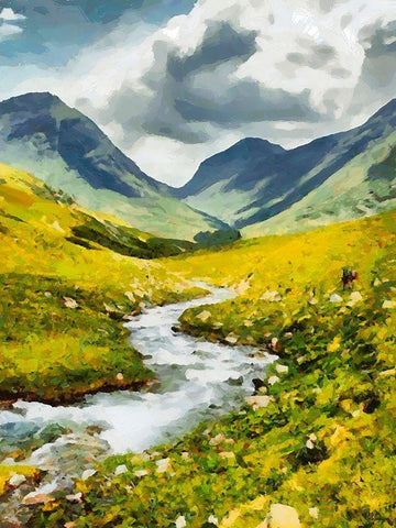 Green Valley with River White Modern Wood Framed Art Print with Double Matting by Medeiros, Celito