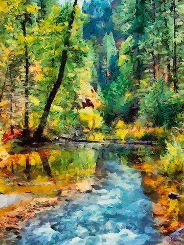 River in Forest White Modern Wood Framed Art Print with Double Matting by Medeiros, Celito