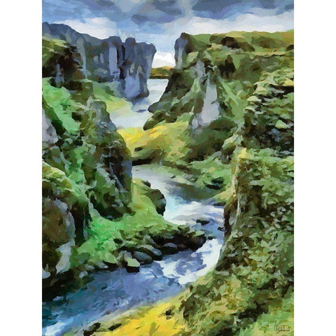 River between Rocks I Black Modern Wood Framed Art Print by Medeiros, Celito