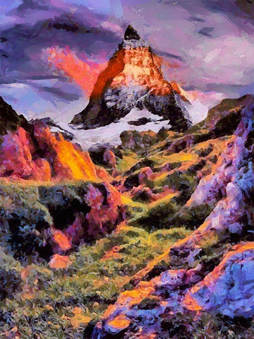 Matternhorn in the Alps White Modern Wood Framed Art Print with Double Matting by Medeiros, Celito