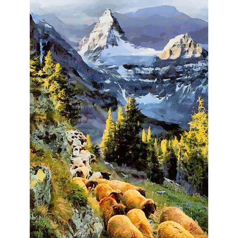 Sheeps near Matternhorn in Alps Black Modern Wood Framed Art Print with Double Matting by Medeiros, Celito