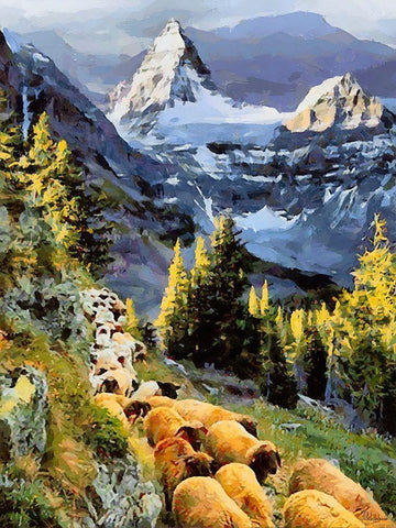 Sheeps near Matternhorn in Alps White Modern Wood Framed Art Print with Double Matting by Medeiros, Celito