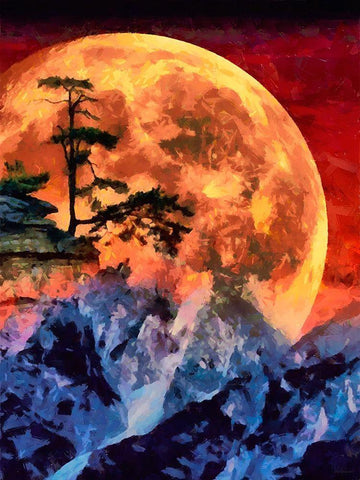 Bloody Full Moon White Modern Wood Framed Art Print with Double Matting by Medeiros, Celito