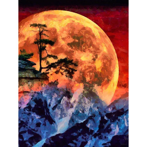 Bloody Full Moon Black Modern Wood Framed Art Print with Double Matting by Medeiros, Celito