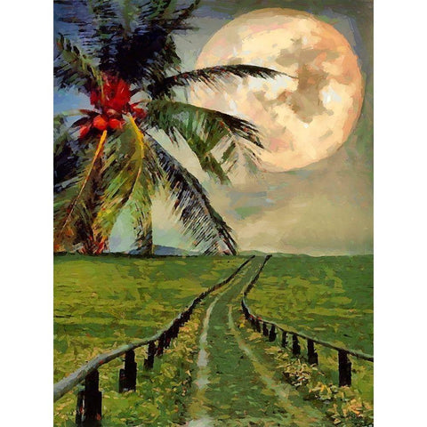 Full Moon with Palm Tree Gold Ornate Wood Framed Art Print with Double Matting by Medeiros, Celito