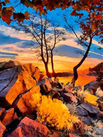 Golden Sunset White Modern Wood Framed Art Print with Double Matting by Medeiros, Celito