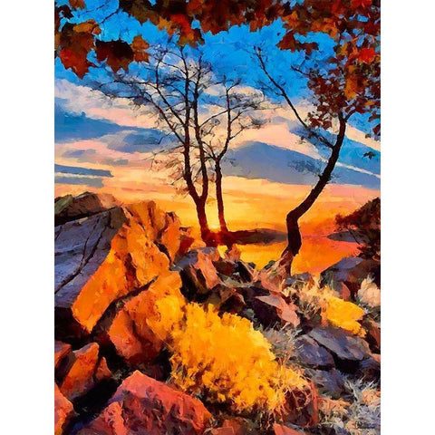 Golden Sunset Black Modern Wood Framed Art Print with Double Matting by Medeiros, Celito