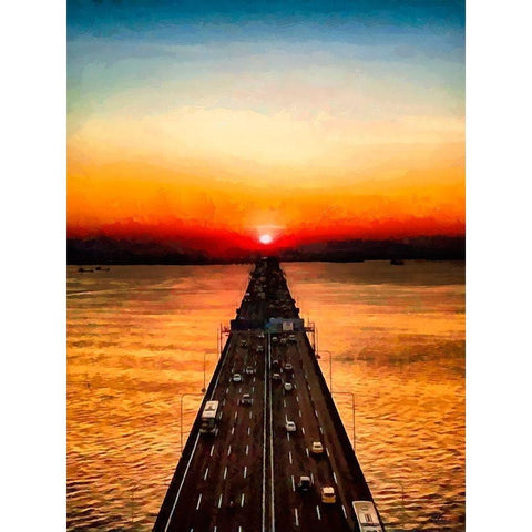Sunset over the Bridge Gold Ornate Wood Framed Art Print with Double Matting by Medeiros, Celito