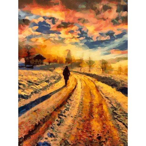 Winter Walk Gold Ornate Wood Framed Art Print with Double Matting by Medeiros, Celito
