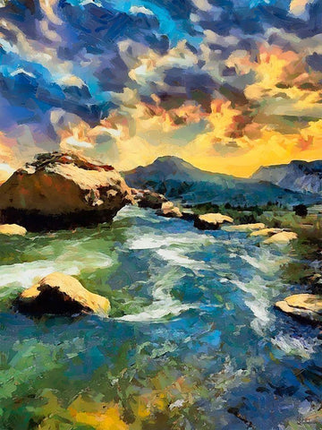 Wild River I White Modern Wood Framed Art Print with Double Matting by Medeiros, Celito