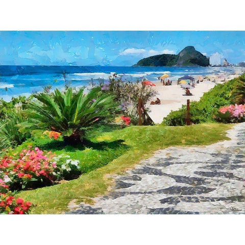 Beach in Rio II Black Modern Wood Framed Art Print with Double Matting by Medeiros, Celito