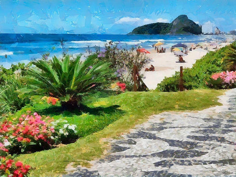 Beach in Rio II Black Ornate Wood Framed Art Print with Double Matting by Medeiros, Celito