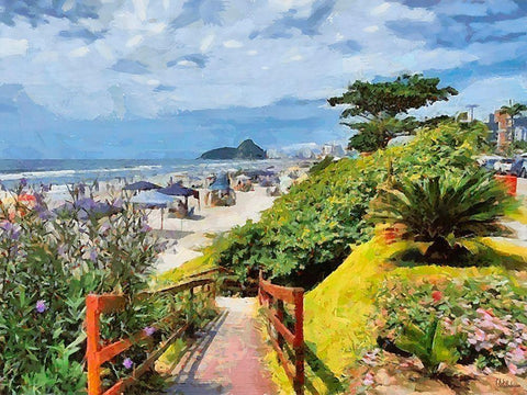 Beach in Rio III Black Ornate Wood Framed Art Print with Double Matting by Medeiros, Celito