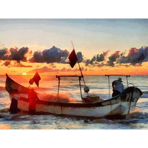 Boat by Sunset I Black Modern Wood Framed Art Print by Medeiros, Celito
