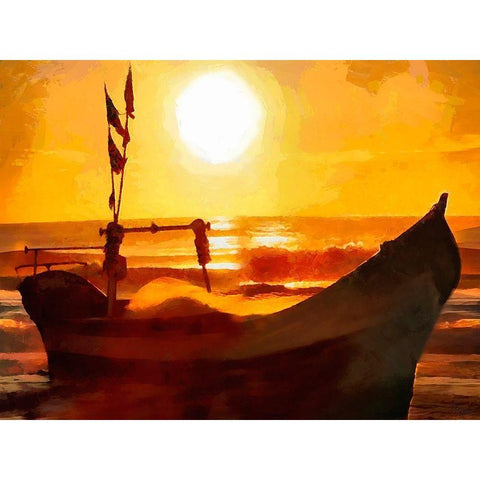 Boat by Sunset II Black Modern Wood Framed Art Print by Medeiros, Celito