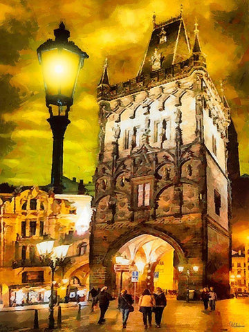 Powder Tower in Prague I Black Ornate Wood Framed Art Print with Double Matting by Medeiros, Celito