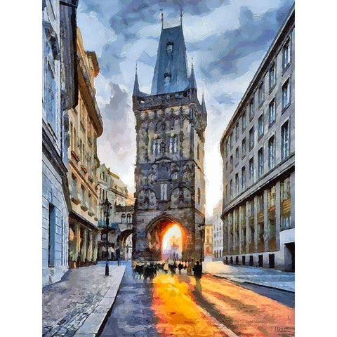 Powder Tower in Prague II White Modern Wood Framed Art Print by Medeiros, Celito