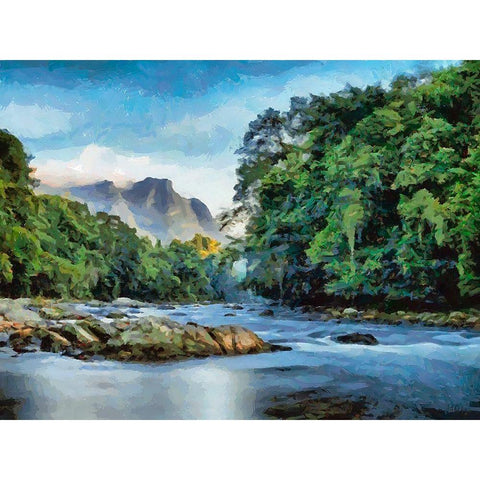 Big River Black Modern Wood Framed Art Print with Double Matting by Medeiros, Celito