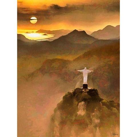 Jesus in Rio Black Modern Wood Framed Art Print with Double Matting by Medeiros, Celito