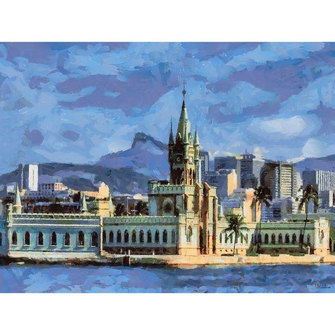 White City on blue Background Gold Ornate Wood Framed Art Print with Double Matting by Medeiros, Celito