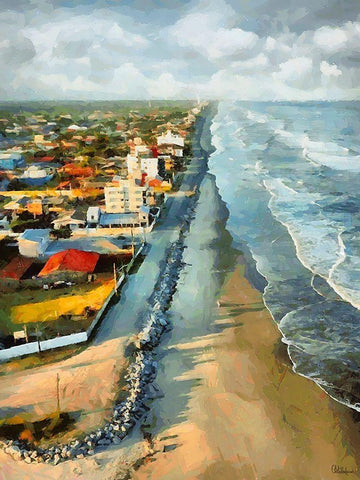 Long Coast White Modern Wood Framed Art Print with Double Matting by Medeiros, Celito