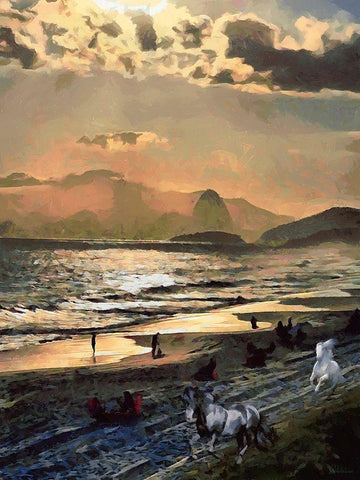 Evening near Rio White Modern Wood Framed Art Print with Double Matting by Medeiros, Celito