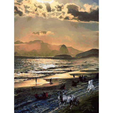 Evening near Rio White Modern Wood Framed Art Print by Medeiros, Celito