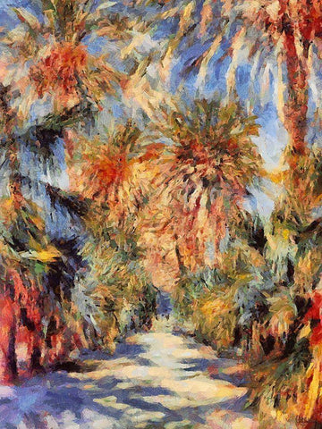 Road between Palm Trees Black Ornate Wood Framed Art Print with Double Matting by Medeiros, Celito
