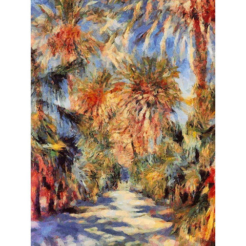 Road between Palm Trees White Modern Wood Framed Art Print by Medeiros, Celito