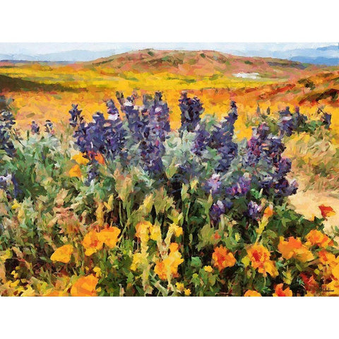 Blue Lupins Gold Ornate Wood Framed Art Print with Double Matting by Medeiros, Celito