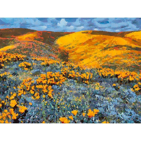 Yellow Meadow II White Modern Wood Framed Art Print by Medeiros, Celito