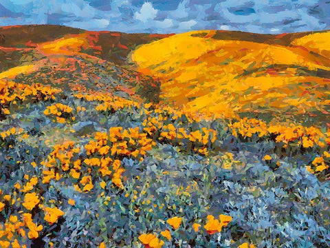Yellow Meadow II White Modern Wood Framed Art Print with Double Matting by Medeiros, Celito
